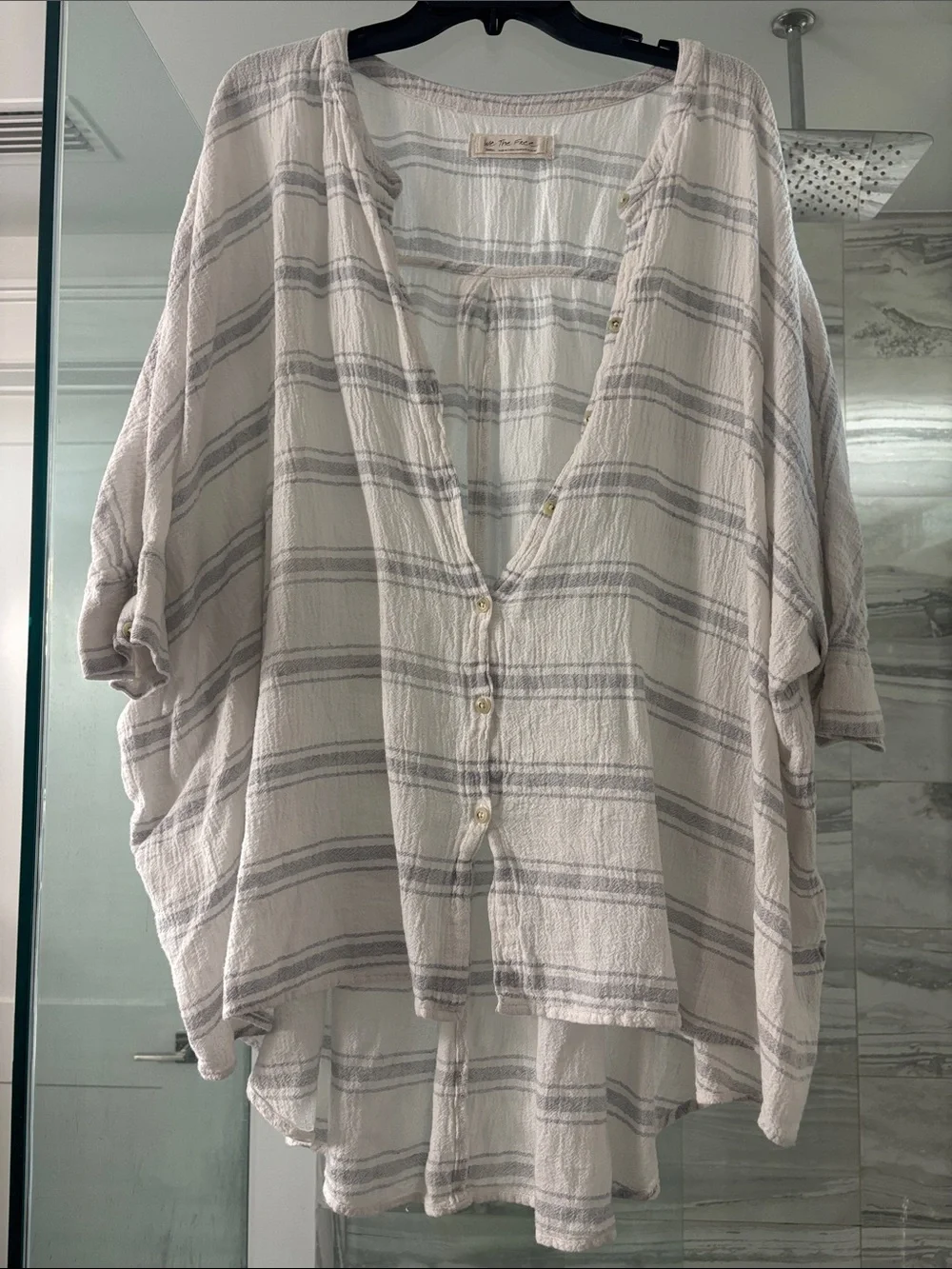 We The Free Light Gray Overiszed Striped button down